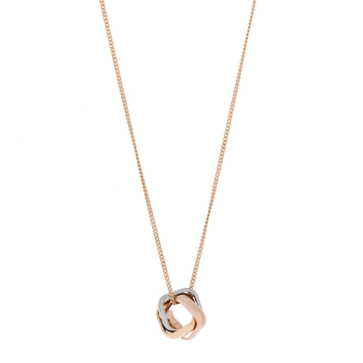 18K Pink Yellow White Gold Trinity Square Pendant Necklace