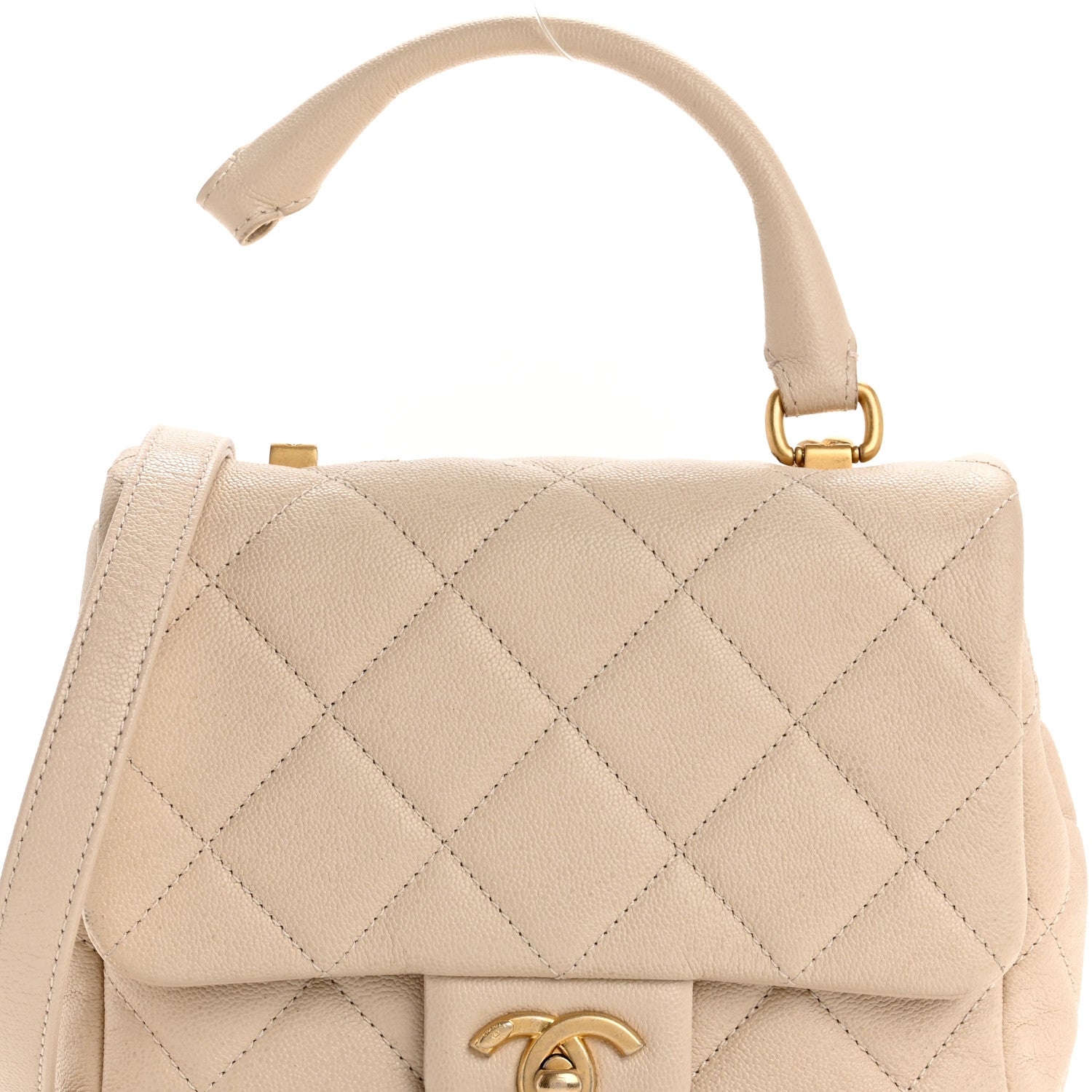 Chanel Shiny Caviar Quilted Mini Top Handle Flap Ecru 4 of 10