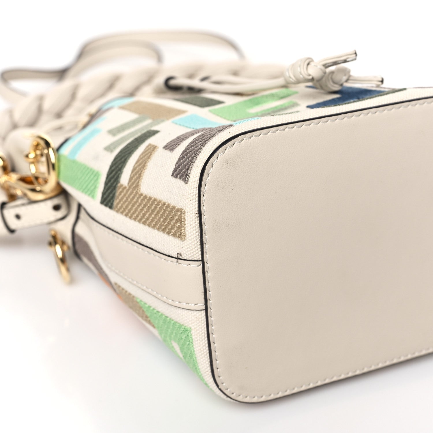Fendi Canvas Vitello Grace F is Fendi FF Multicolor Embroidered Mini Mon Tresor Bucket Bag Grezzo Multicolor Latte 8 of 9