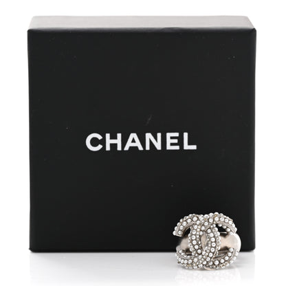 Chanel Crystal Pearl CC Ring 51 5.75 Silver 10 of 10