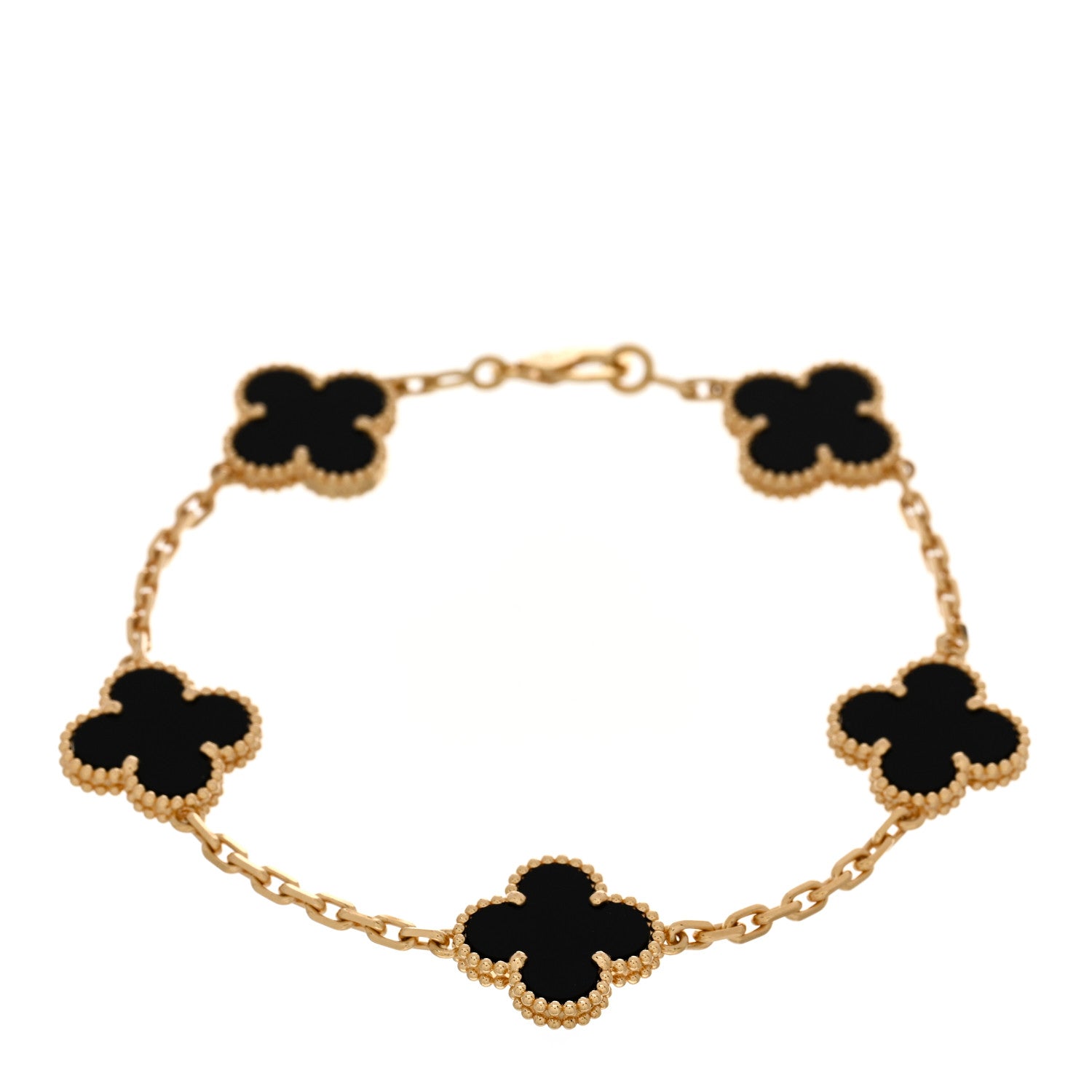 Van Cleef & Arpels 18K Yellow Gold Black Onyx 5 Motifs Vintage Alhambra Bracelet 1 of 5