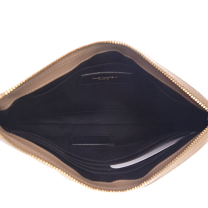 Saint Laurent Calfskin Matelasse Chevron Monogram A5 Wristlet Light Taupe 4 of 9