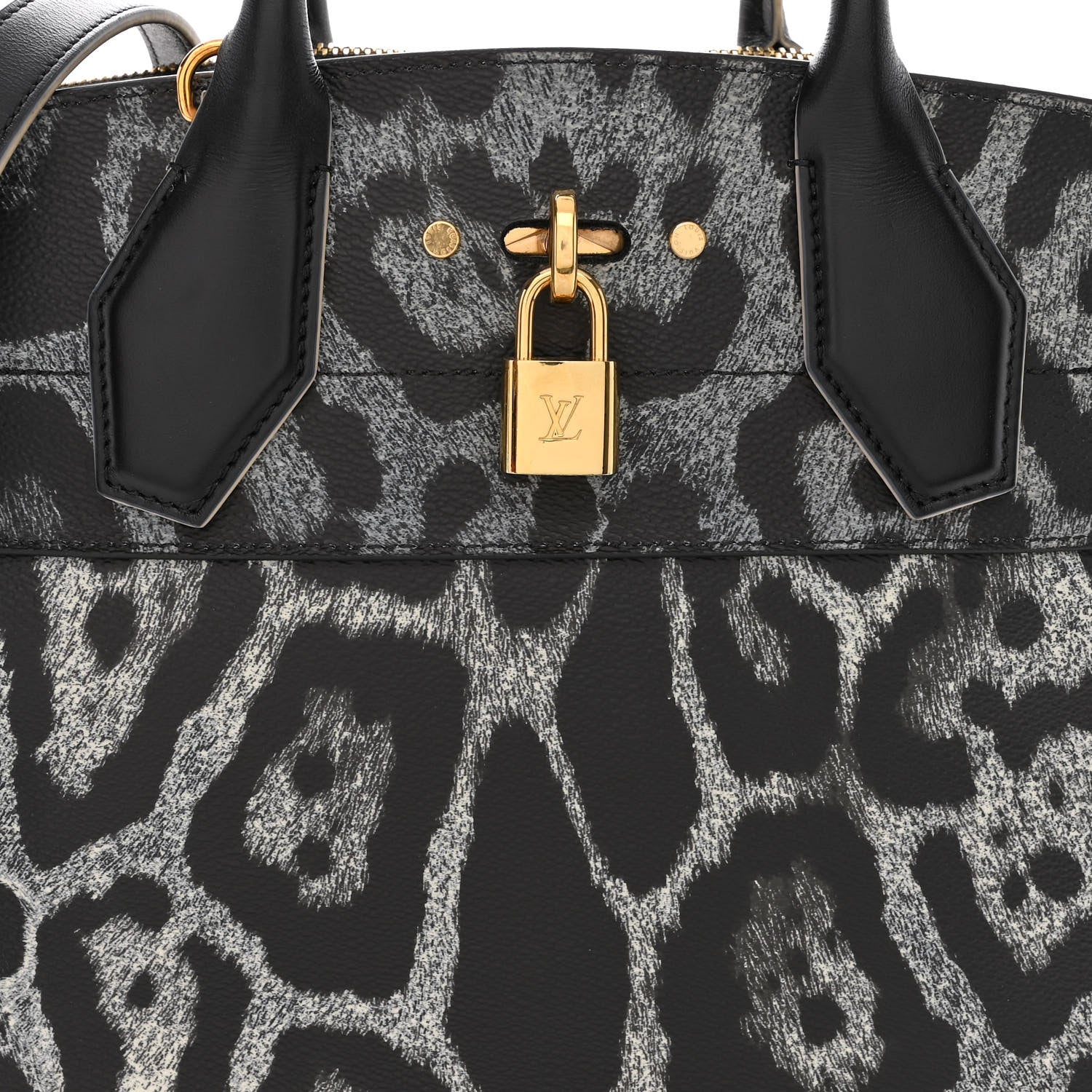 Louis Vuitton Canvas Calfskin Wild Animal Print City Steamer MM Black 7 of 13