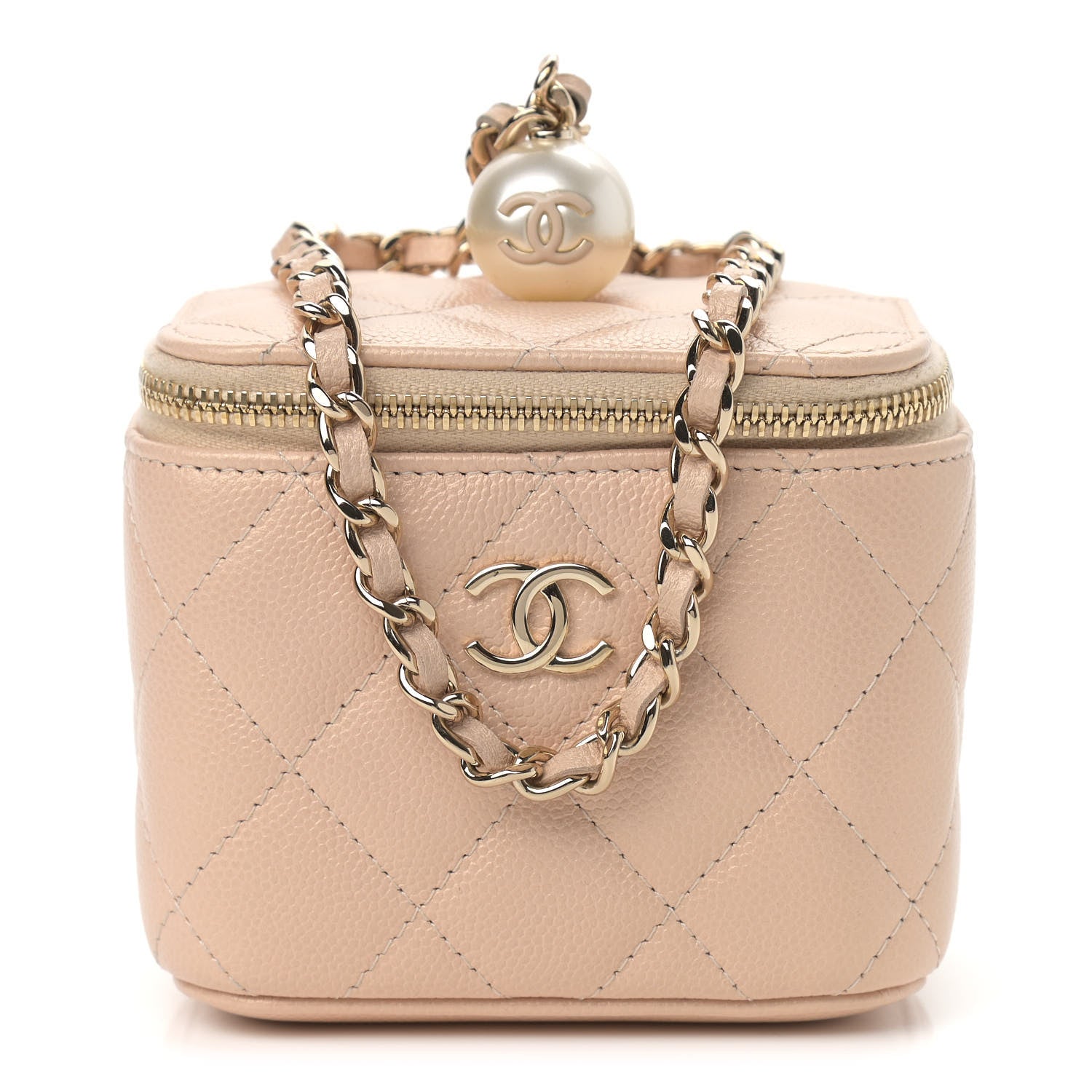 Chanel Iridescent Caviar Quilted Mini Pearl On Top Vanity Case With Chain Beige 1 of 9