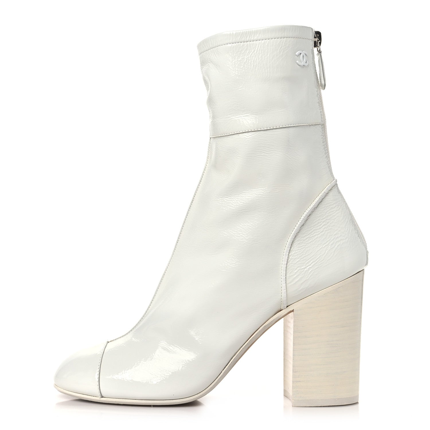 Chanel Shiny Crumpled Calfskin CC Cap Toe Short Boots 40.5 White 1 of 10