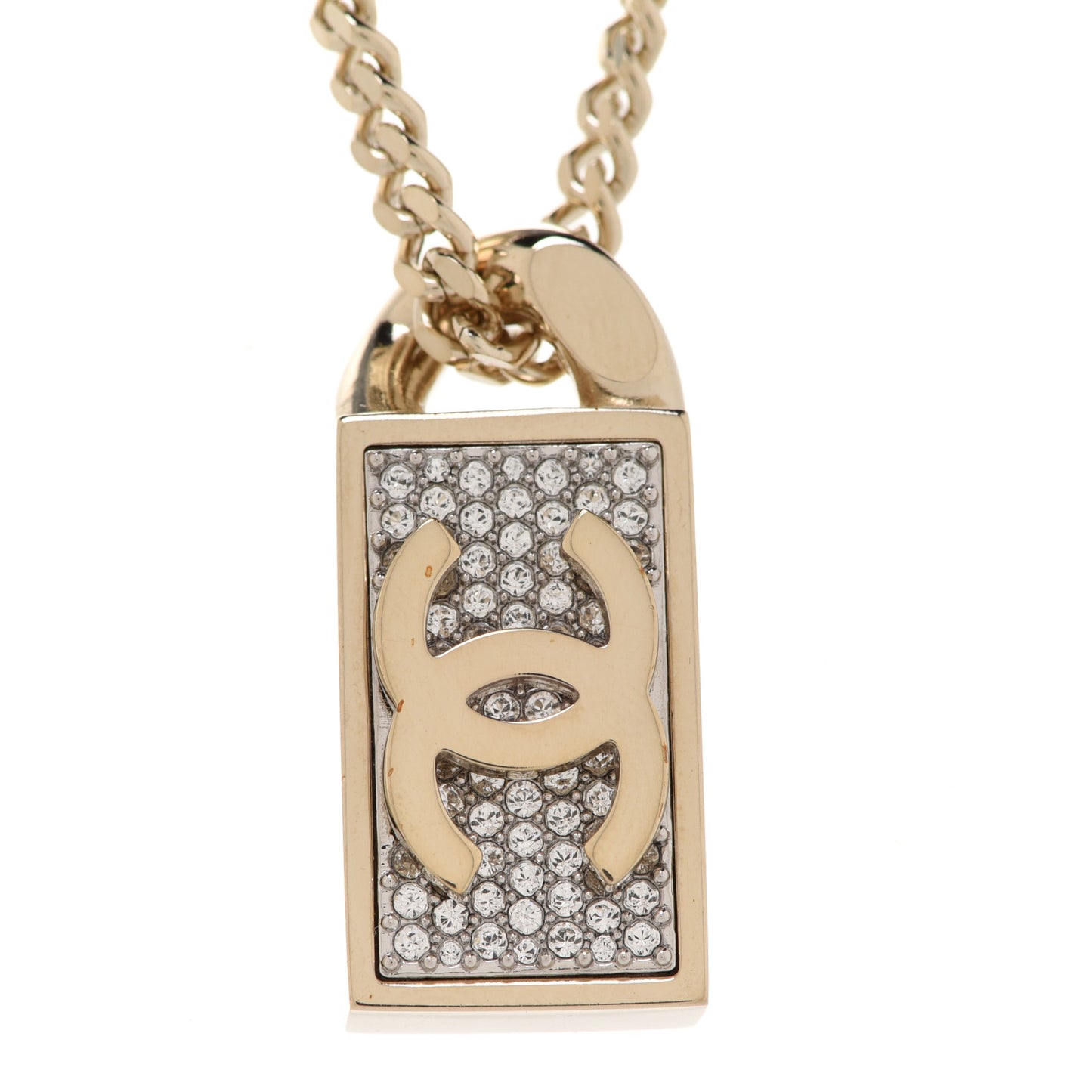 Crystal Dog Tag Chain Necklace Gold