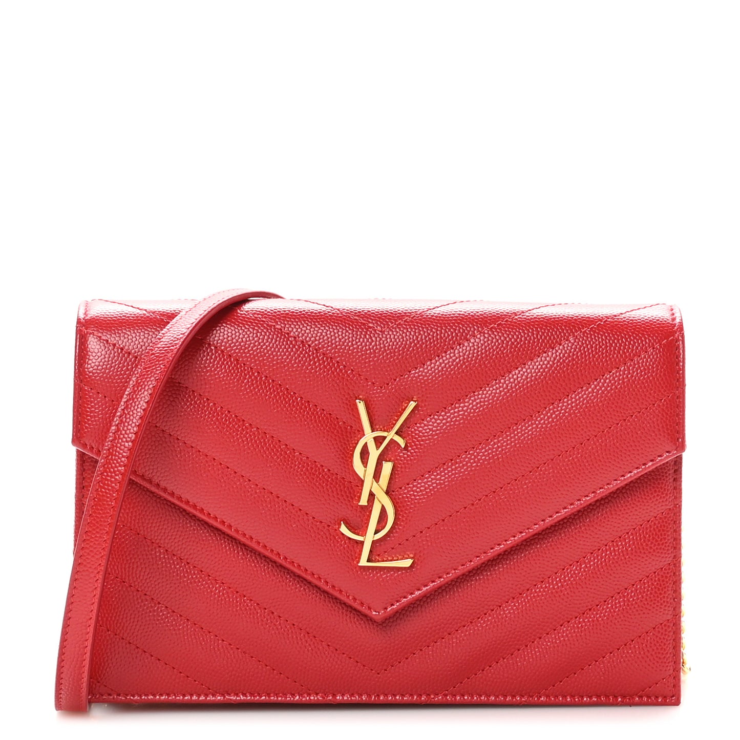 Grain De Poudre Matelasse Chevron Monogram Envelope Chain Wallet New Red
