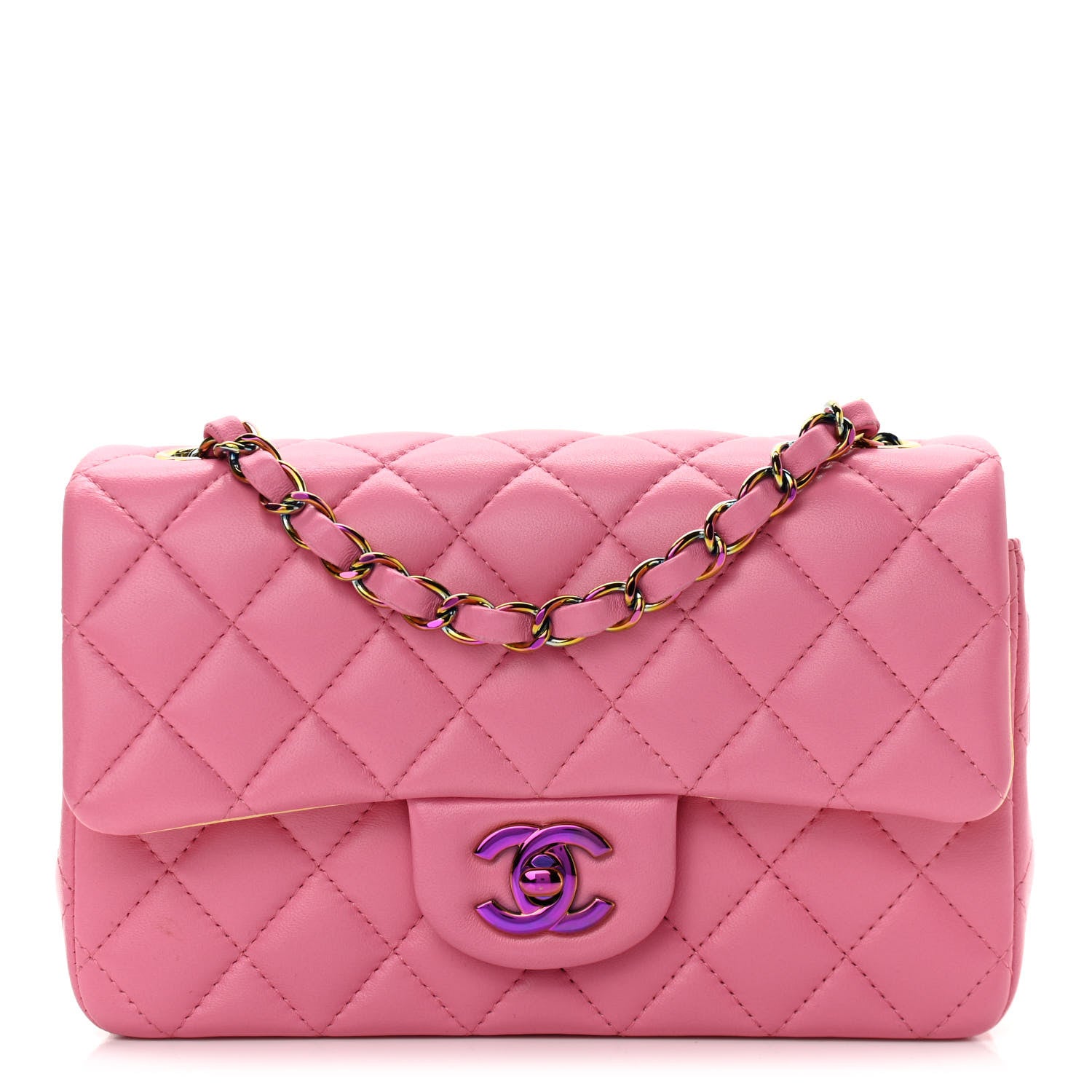 Chanel Lambskin Quilted Mini Rectangular Flap Pink Yellow 1 of 10
