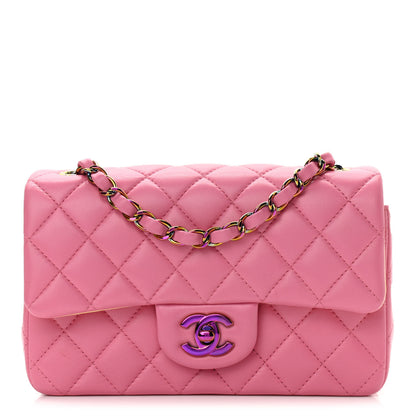 Chanel Lambskin Quilted Mini Rectangular Flap Pink Yellow 1 of 10