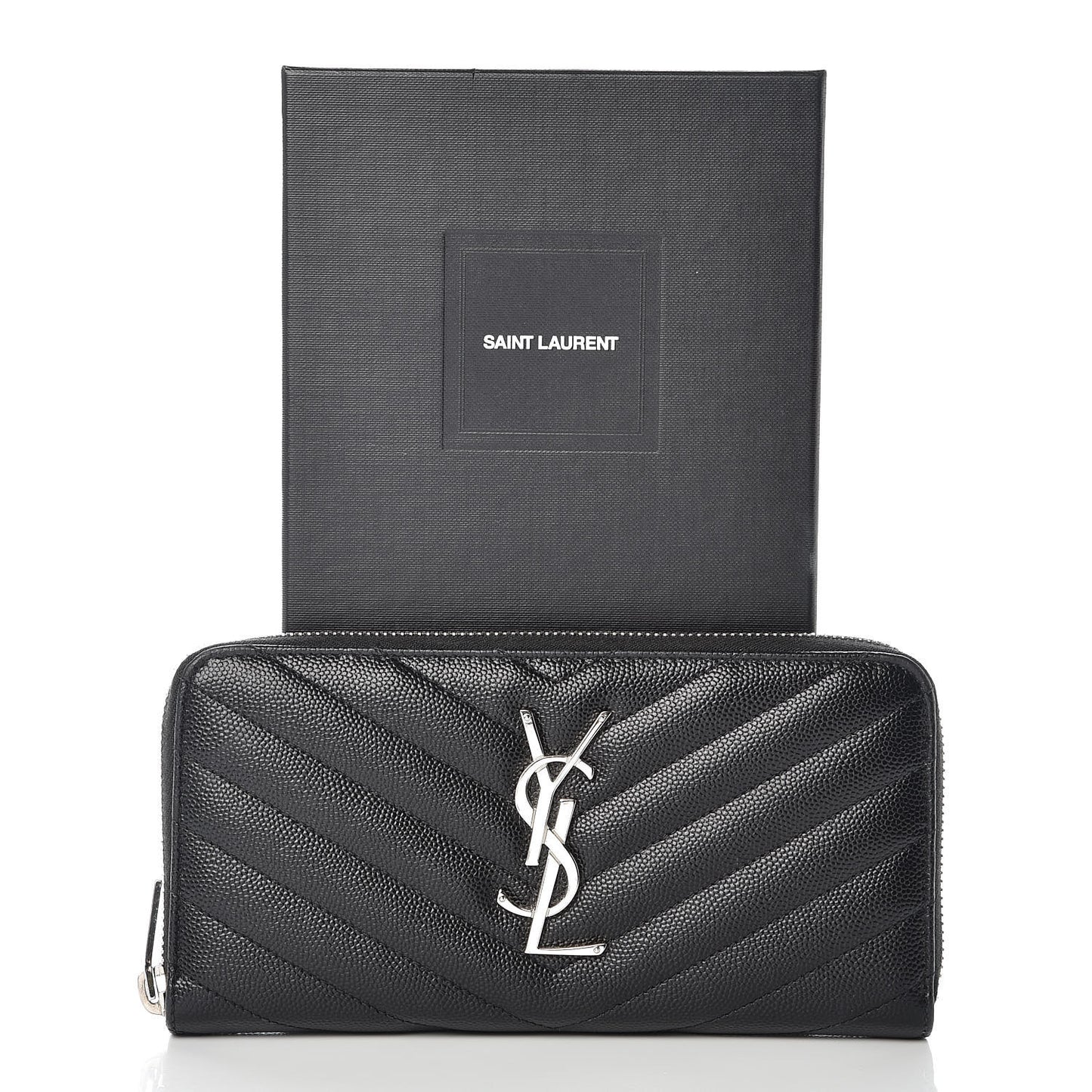 Grain De Poudre Matelasse Chevron Monogram Zip Around Wallet Black