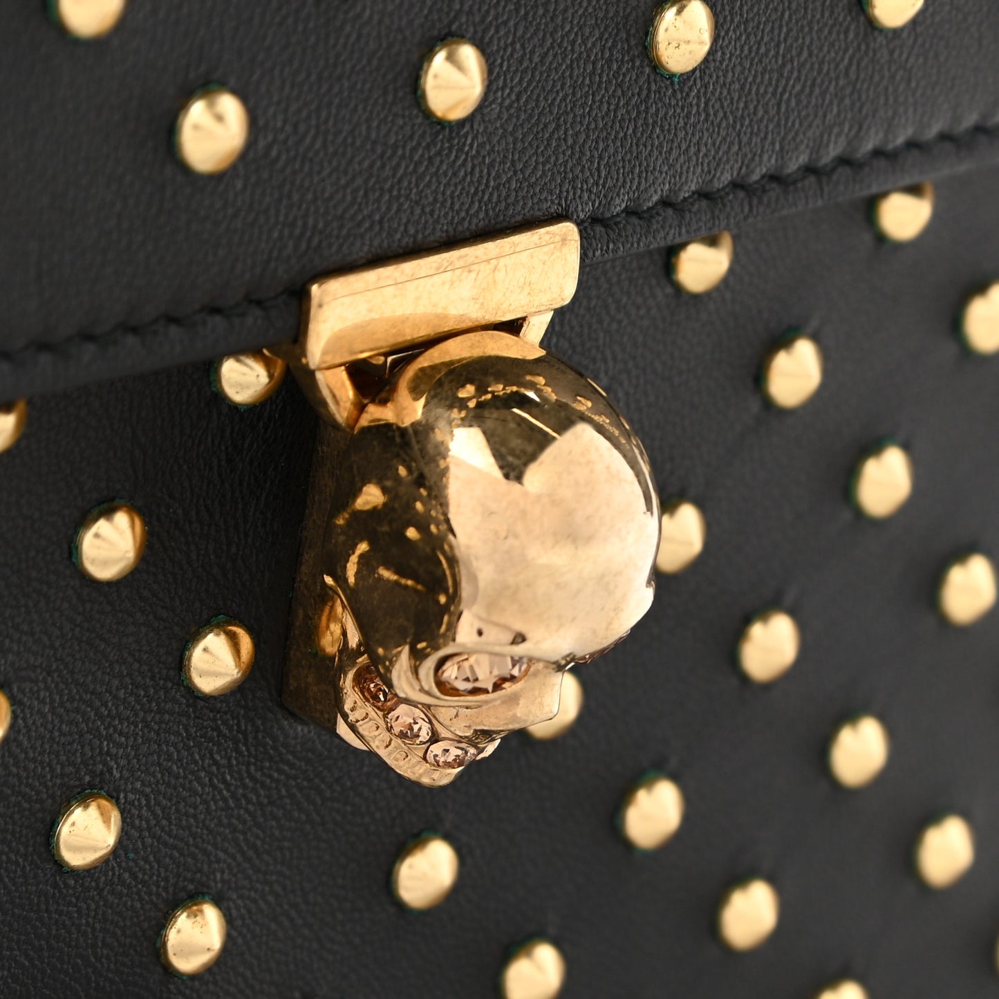 Calfskin Studded Skull Envelope Clutch Black