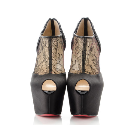Christian Louboutin Satin Lace Chantilly Astrakan Aeronotoc 160 Bootie 36.5 Black 2 of 7