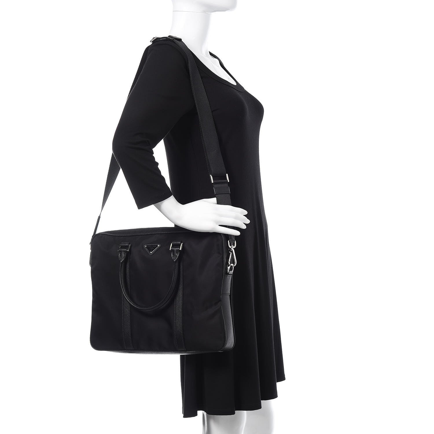Prada Tessuto Nylon Saffiano Metal Triangle Logo Work Bag Black 2 of 9