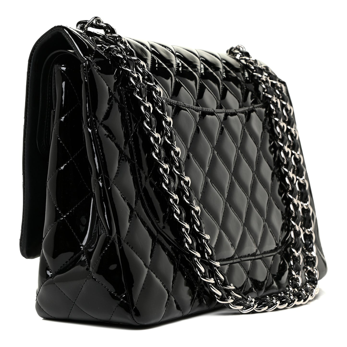 Patent Quilted Maxi Double Flap Black