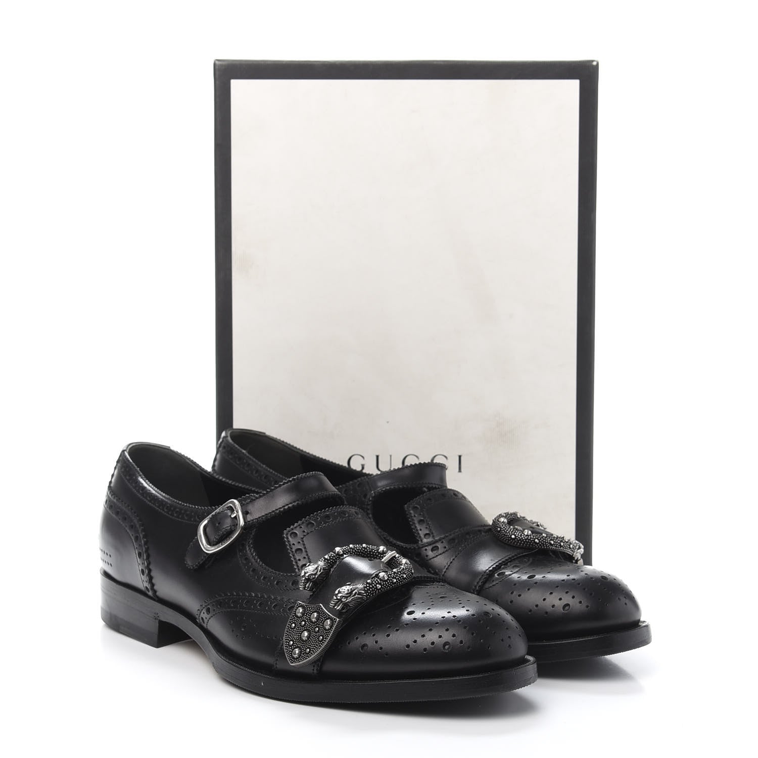 Gucci Calfskin Bee Embroidered Mens Queercore Brogue Wingtip Monk Strap Loafers 9 Black 10 of 10
