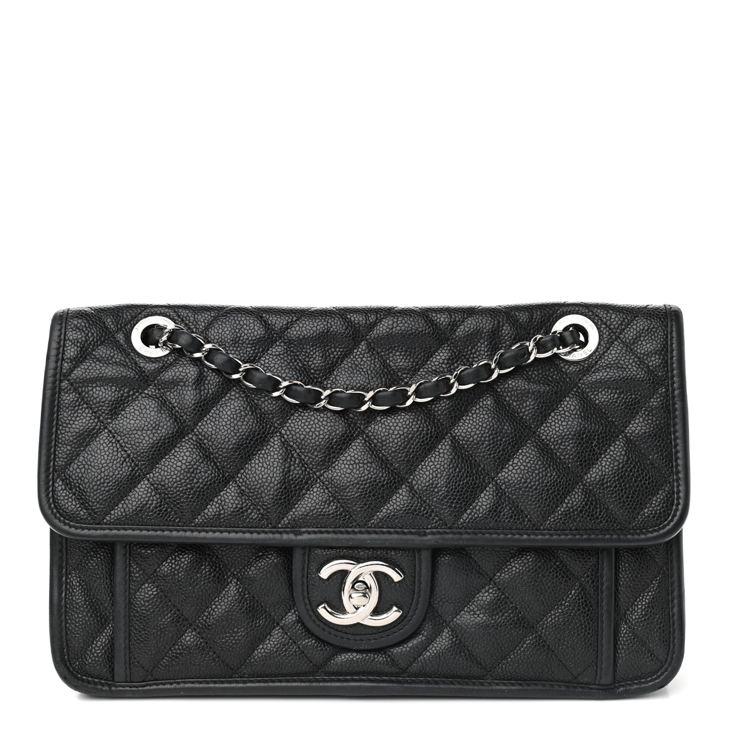 Caviar Quilted Medium French Riviera Flap Black