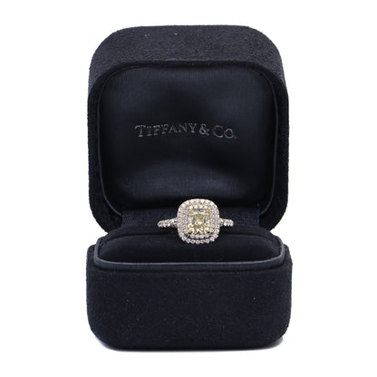 Tiffany Platinum 18K Yellow Gold Yellow Diamond 1.10ct Soleste Cushion Cut Engagement Ring 47 4 5 of 5