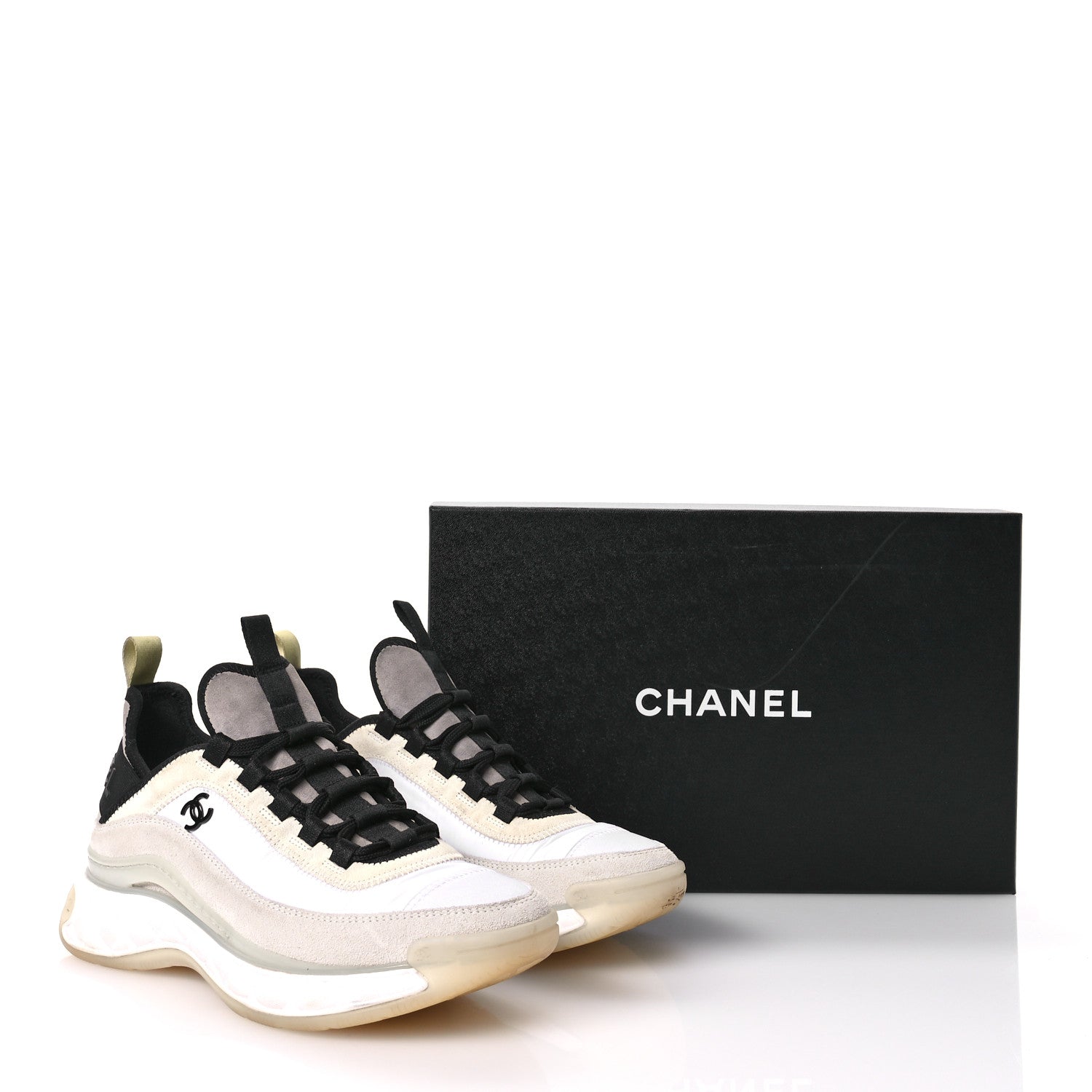 Chanel Velvet Calfskin Mixed Fibers CC Sneakers 38 White Gray Yellow 8 of 8