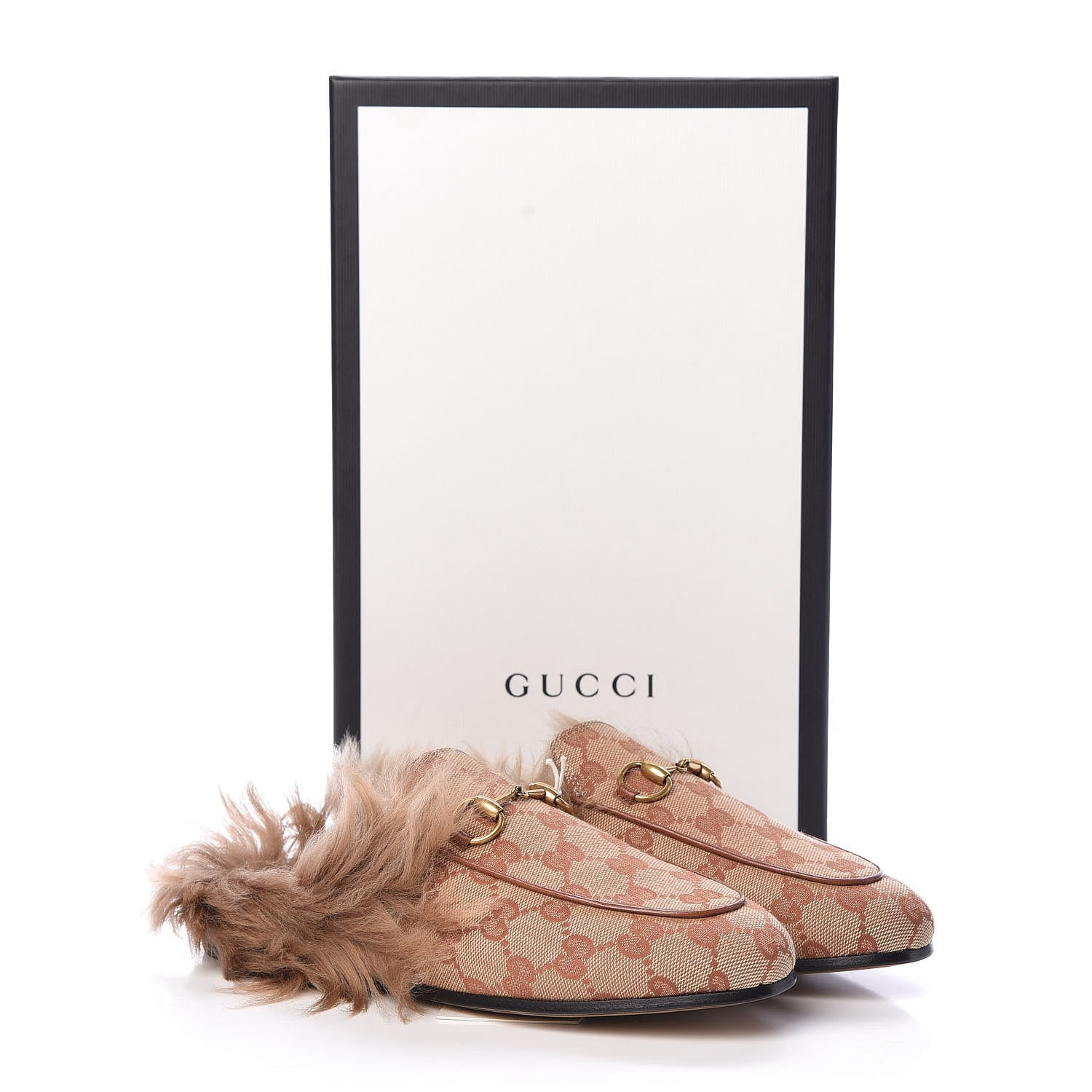 Gucci GG Monogram Fur Womens Princetown Slippers 35.5 Beige Ruggine Rust 8 of 8