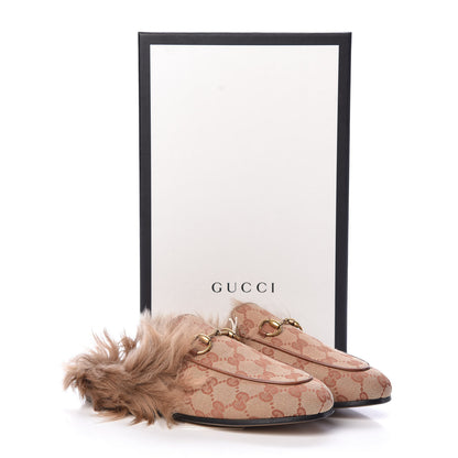 Gucci GG Monogram Fur Womens Princetown Slippers 35.5 Beige Ruggine Rust 8 of 8