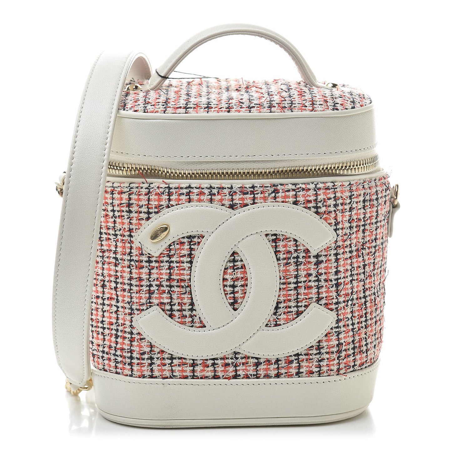 Tweed Lambskin Timeless Vanity Cosmetic Case White