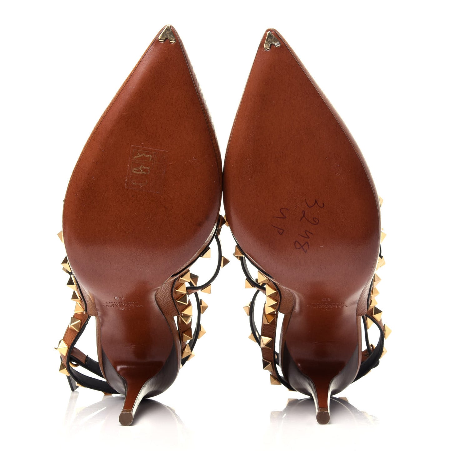 Pebbled Calfskin Rockstud Ankle Strap 100mm Pumps 40 Cuoio