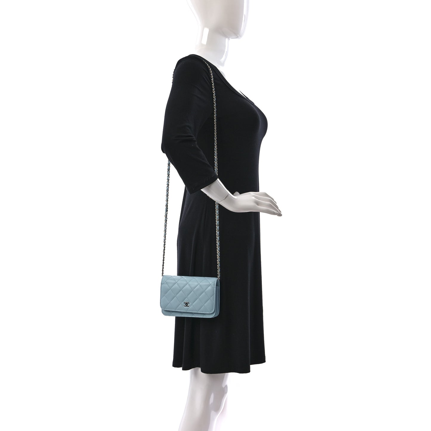 Lambskin Quilted Mini Wallet On Chain WOC Neon Blue