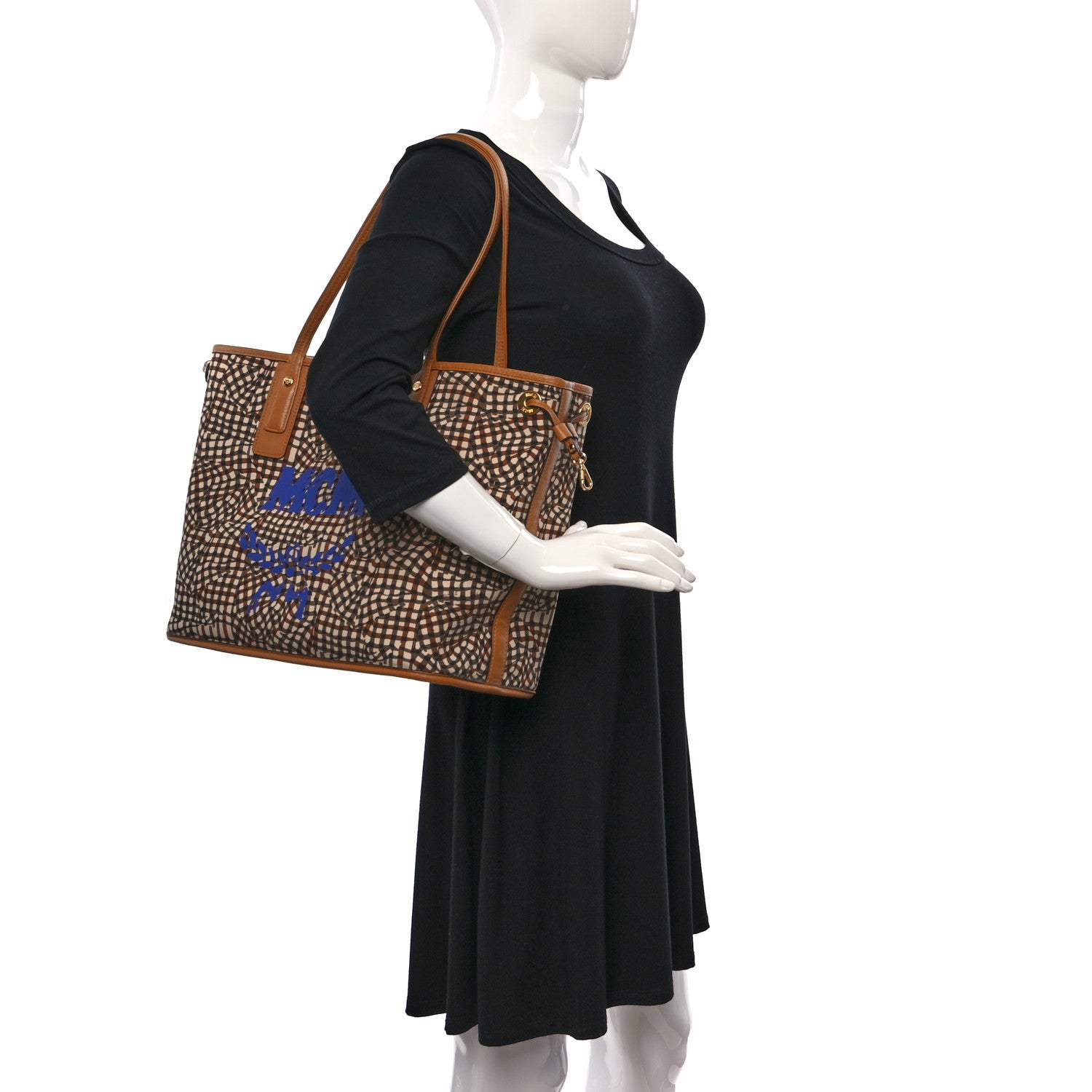 MCM Visetos Medium Liz Reversible Shopper Tote Cognac 2 of 13