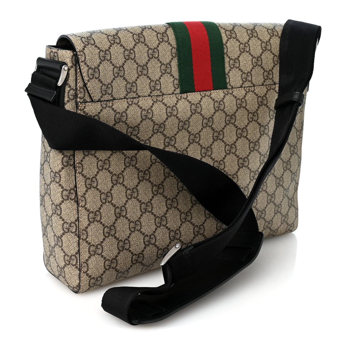 Gucci GG Supreme Monogram Web Flap Messenger Bag Black 3 of 10
