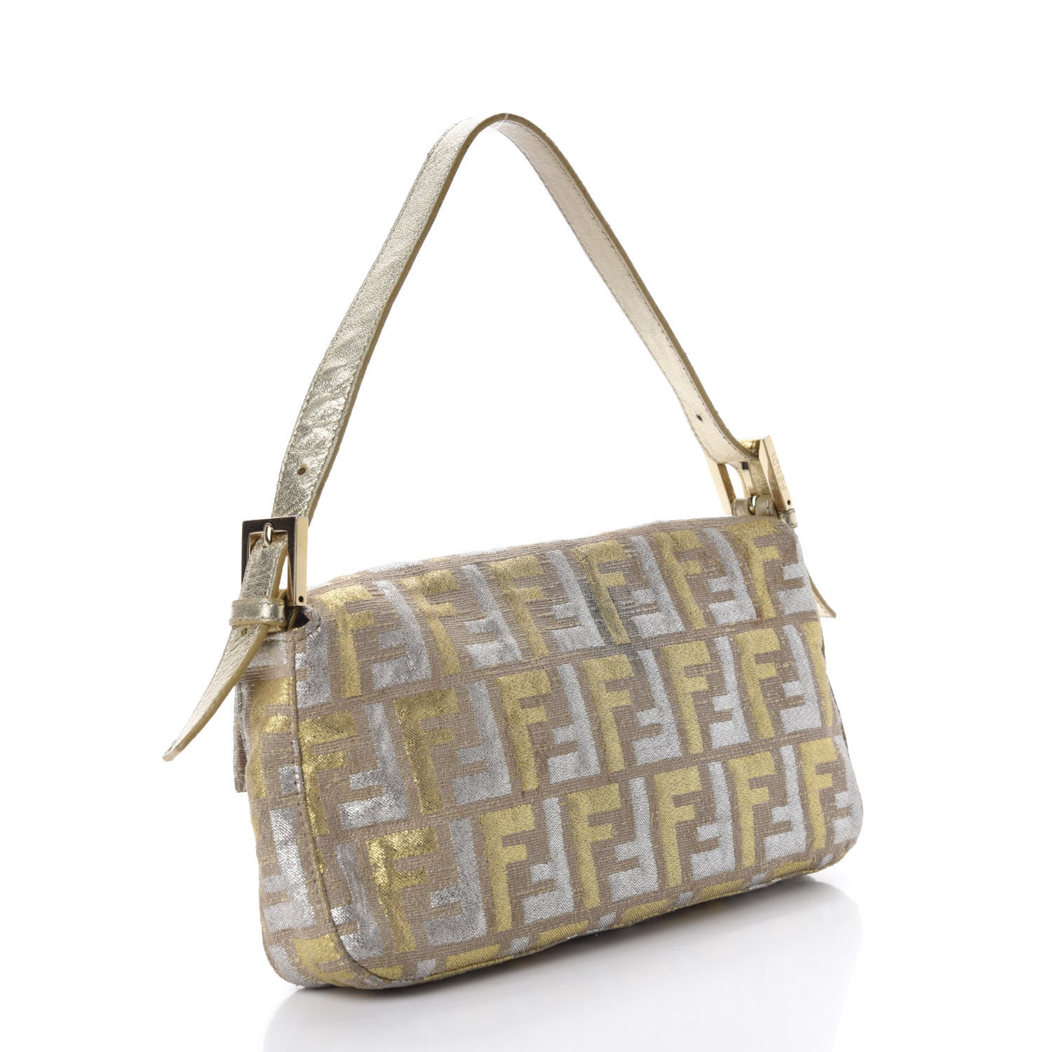 Fendi Metallic Lurex Zucca Baguette Gold Silver 3 of 11