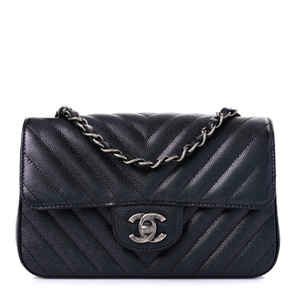 Chanel Metallic Caviar Chevron Quilted Mini Rectangular Flap Black 1 of 10