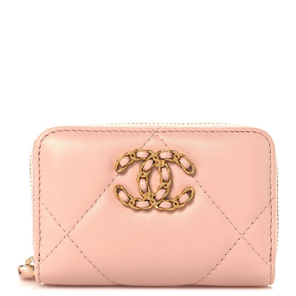 Chanel Lambskin Quilted 19 Zip Around Coin Purse Wallet Light Pink 1 of 8