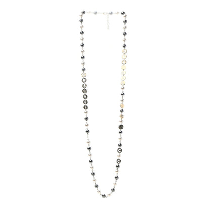 Chanel Pearl Papyrus Long Necklace Gold Pearly White Grey 3 of 5