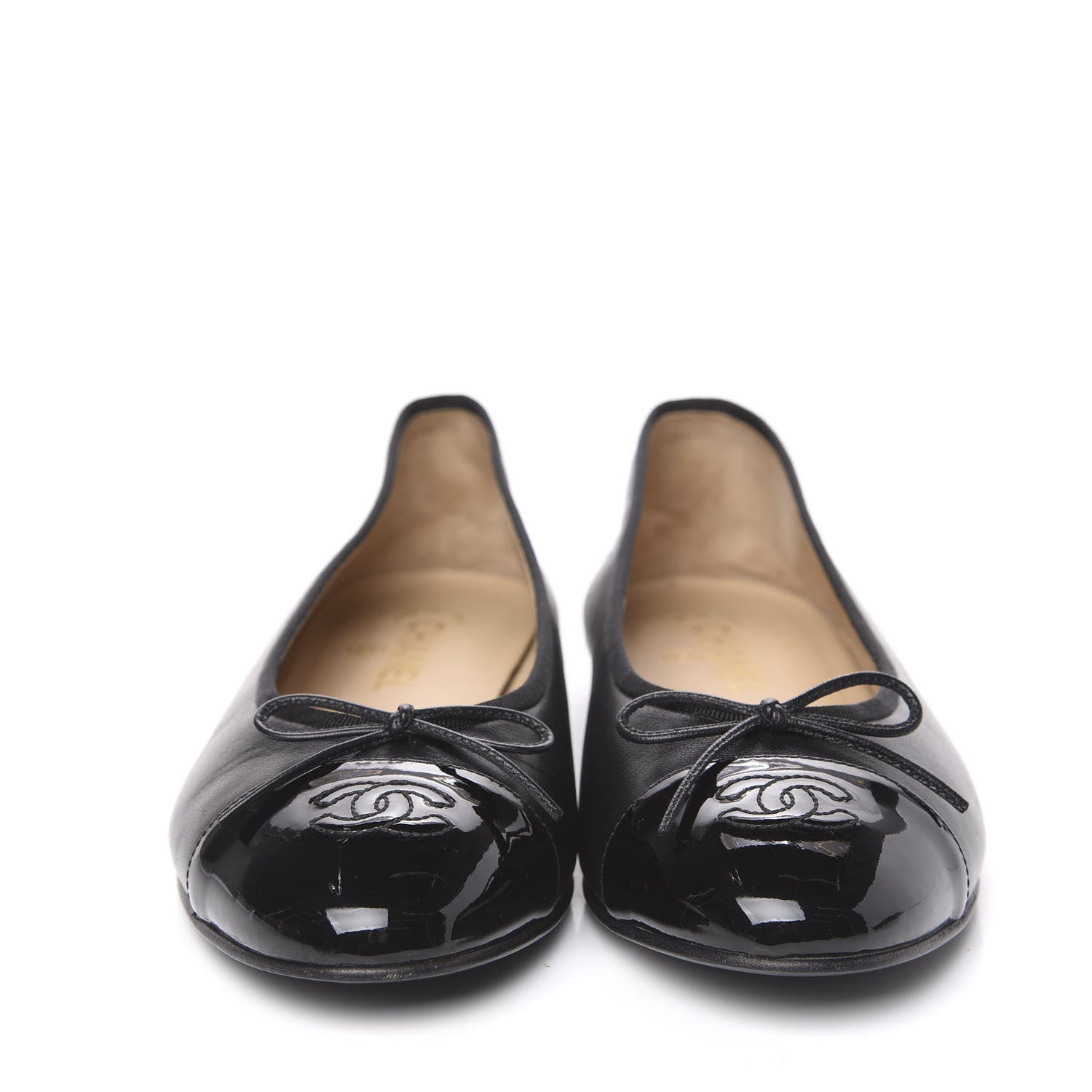 Chanel Lambskin Patent Cap Toe Ballerina Flats 41 Black 2 of 9