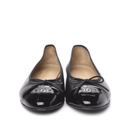 Chanel Lambskin Patent Cap Toe Ballerina Flats 41 Black 2 of 9