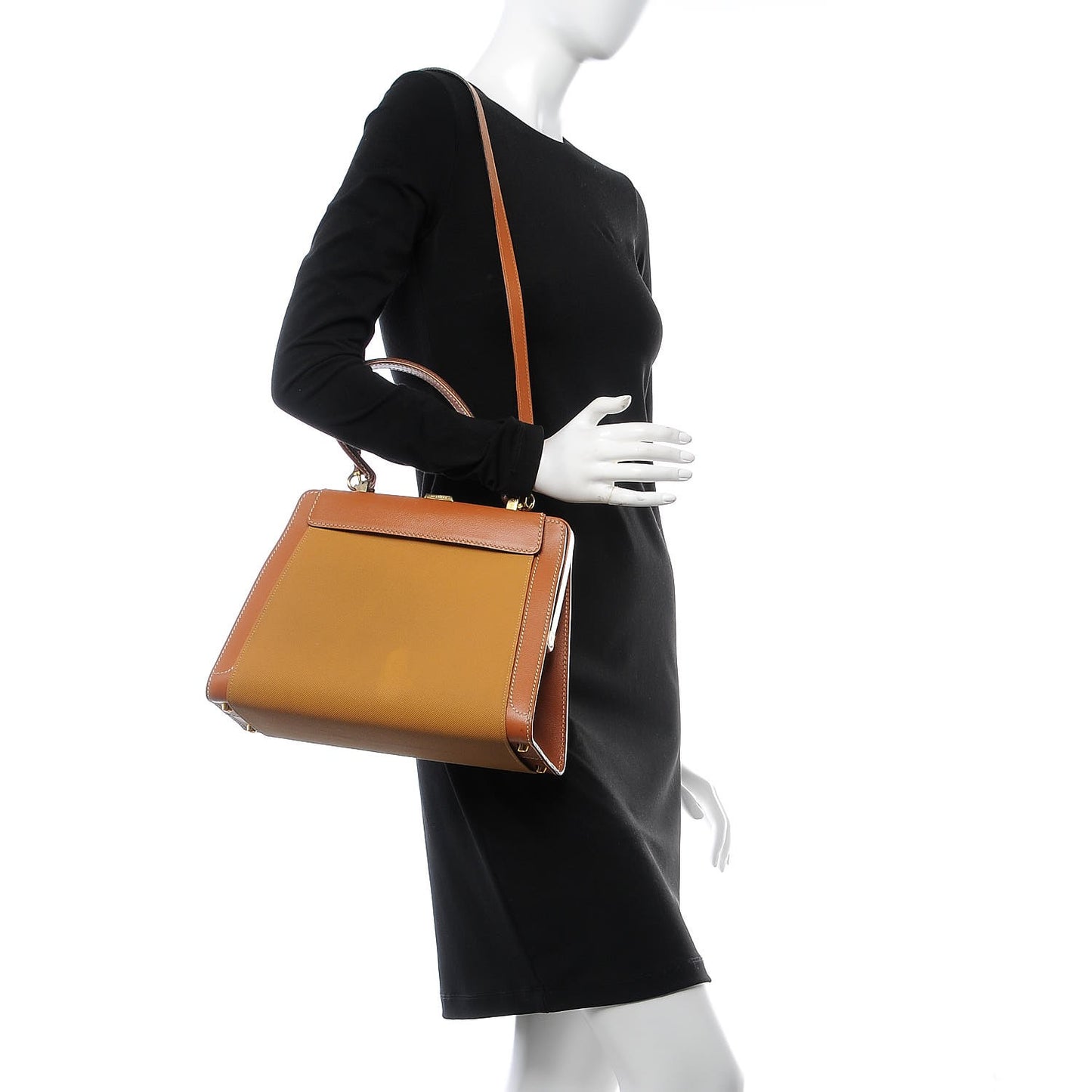 Calfskin Canvas Top Handle Frame Bag Brown