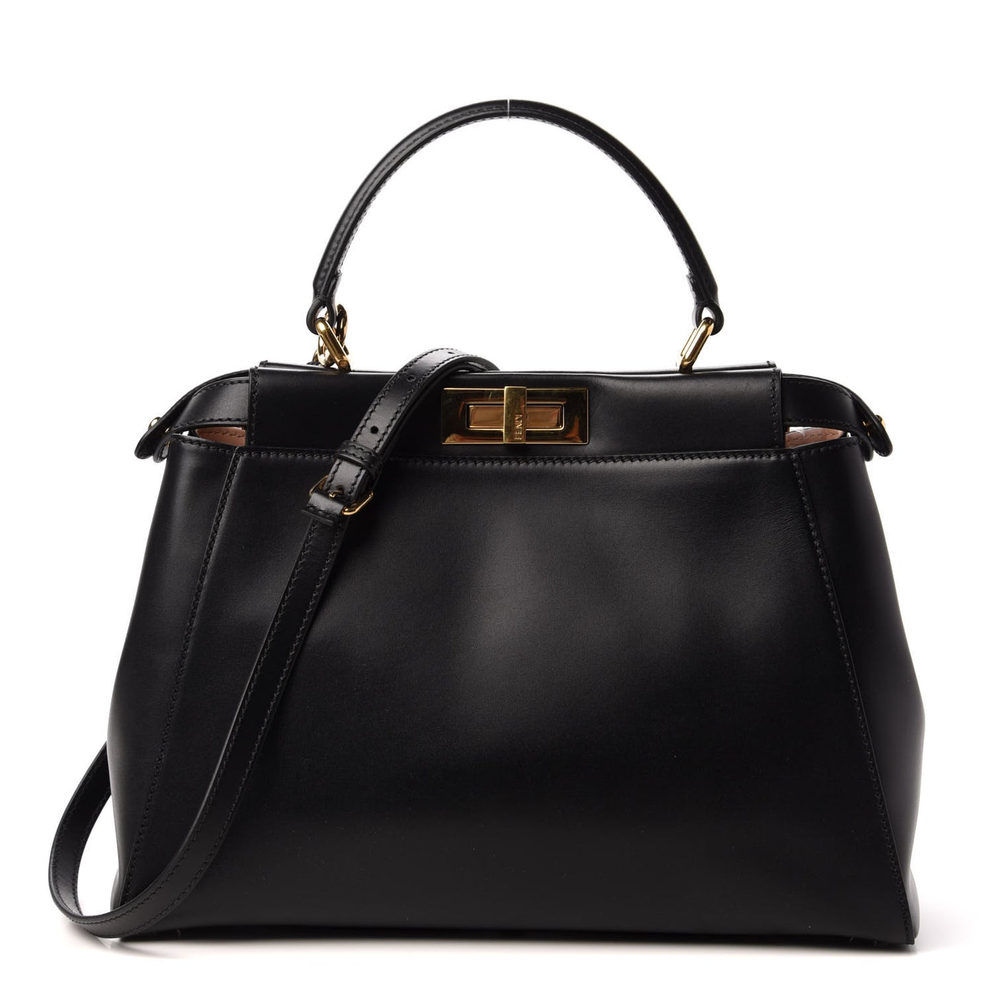 Vitello Morgan Shiny Nappa Medium Peekaboo Iconic Satchel Black Rosa Plaster