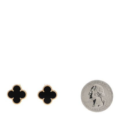 Van Cleef & Arpels 18K Yellow Gold Black Onyx Vintage Alhambra Earrings 2 of 5