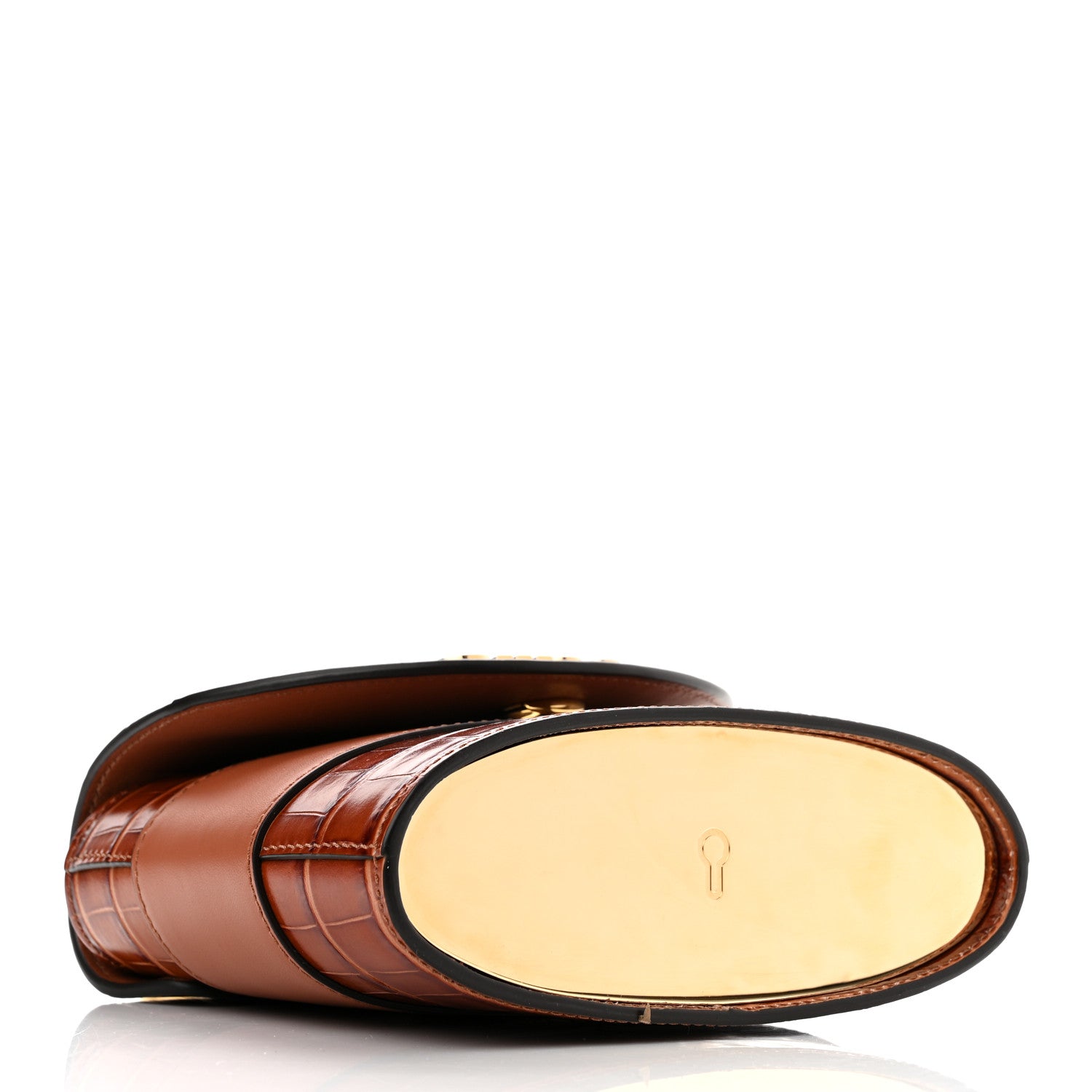 Chloe Calfskin Crocodile Embossed Small Aby Lock Chestnut Brown 4 of 9