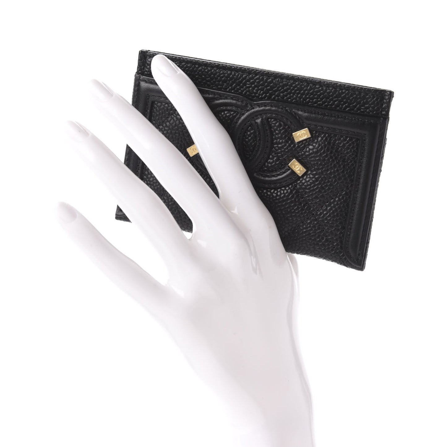 Caviar Quilted Filigree Card Holder Black
