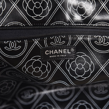 Chanel Coated Canvas Camellia Large Shopping Tote Black Beige 6 of 8