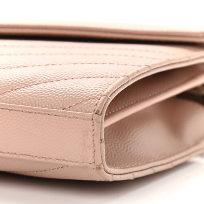 Saint Laurent Grain De Poudre Matelasse Chevron Monogram Chain Wallet Pale Pink 8 of 12