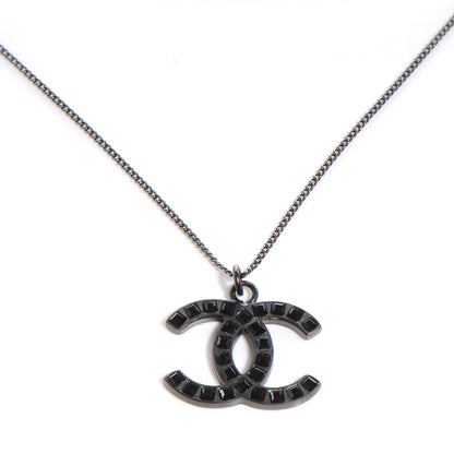 Chanel Crystal Studded CC Necklace Dark Silver Black 1 of 4