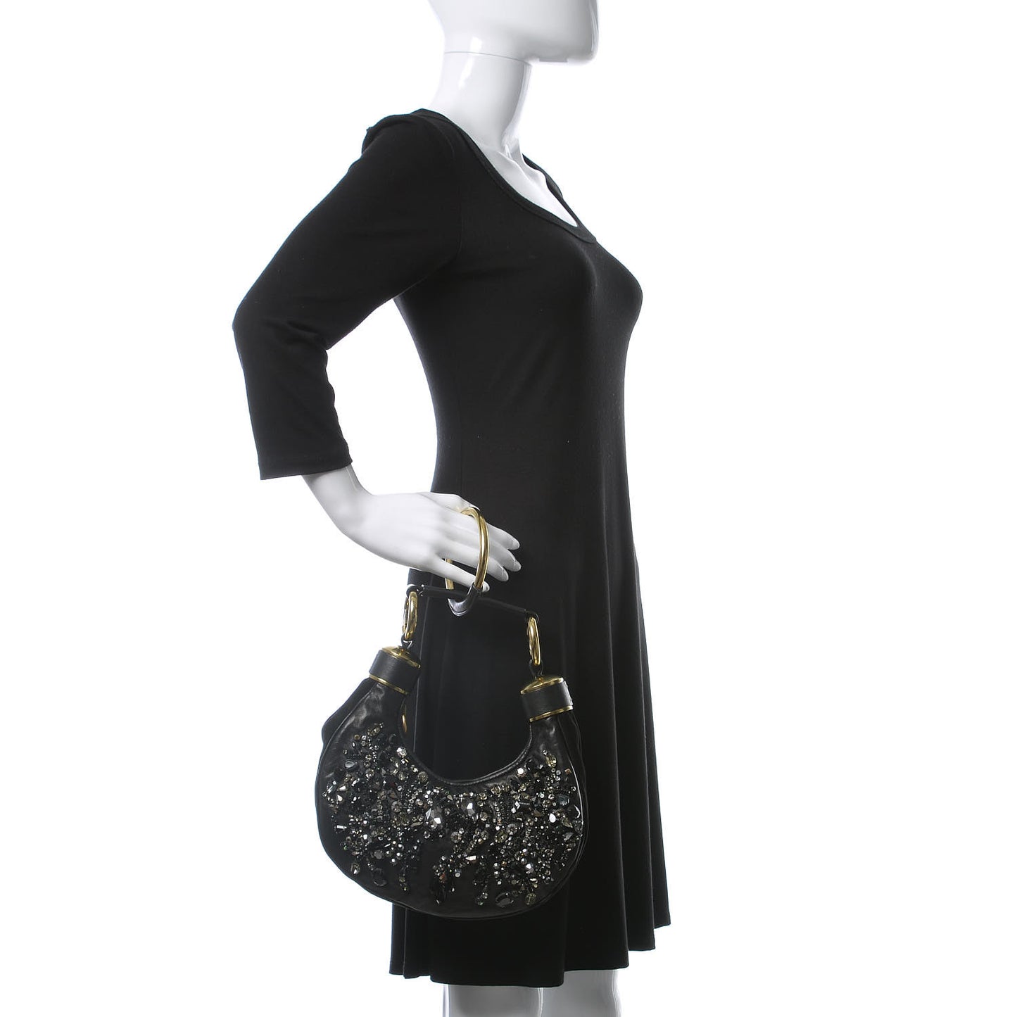 Lambskin Suede Crystal Beaded Bracelet Bag Black