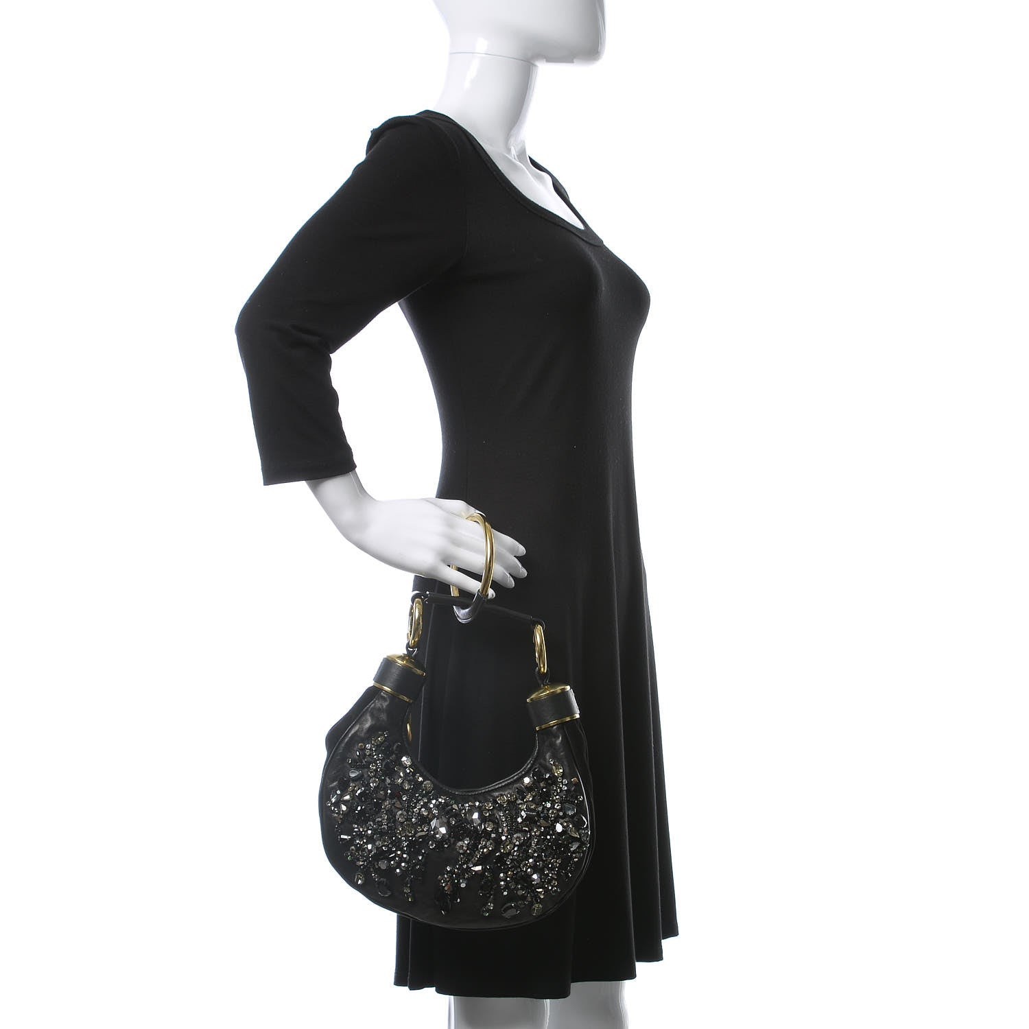 Chloe Lambskin Suede Crystal Beaded Bracelet Bag Black 2 of 9