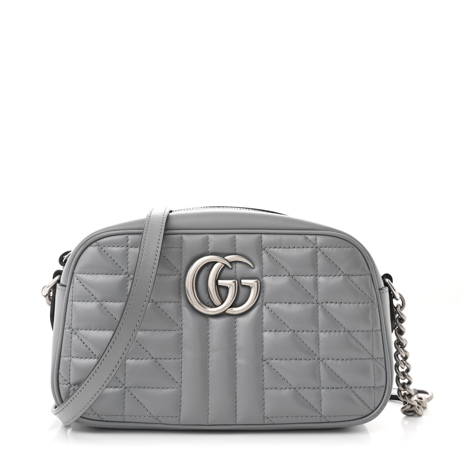 Gucci Calfskin Matelasse Aria Small GG Marmont Chain Shoulder Bag Deep Grey 1 of 11