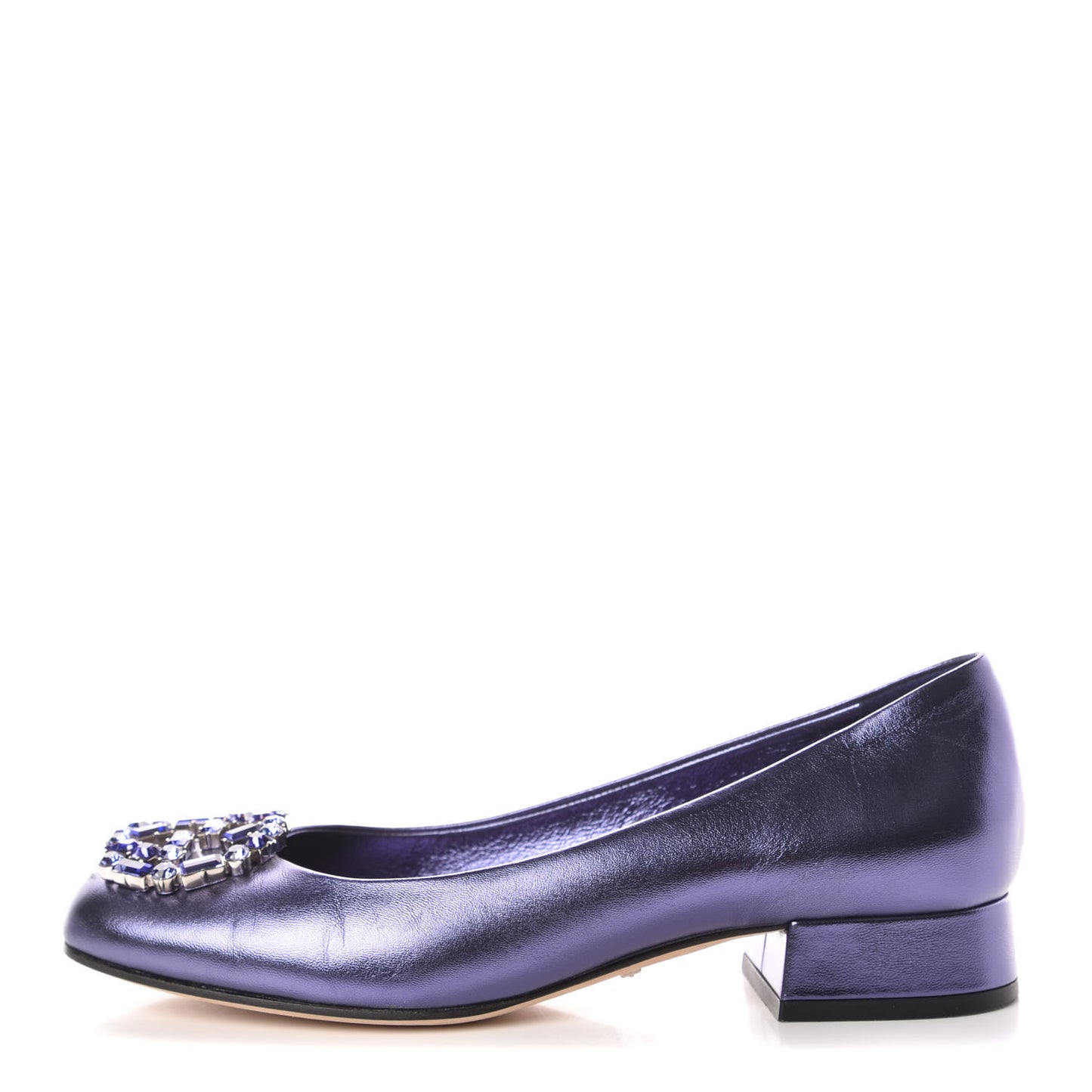 Metallic Nappa Crystal Interlocking G Mid Heel Pumps 35.5 Blue