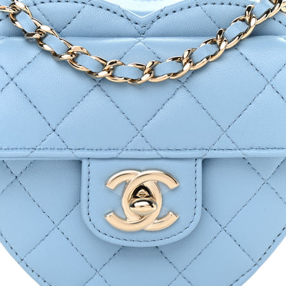 Chanel Lambskin Quilted CC In Love Heart Clutch With Chain Light Blue 8 of 11