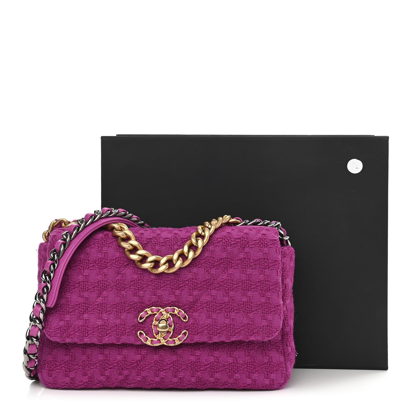 Tweed Quilted Medium Chanel 19 Flap Magenta