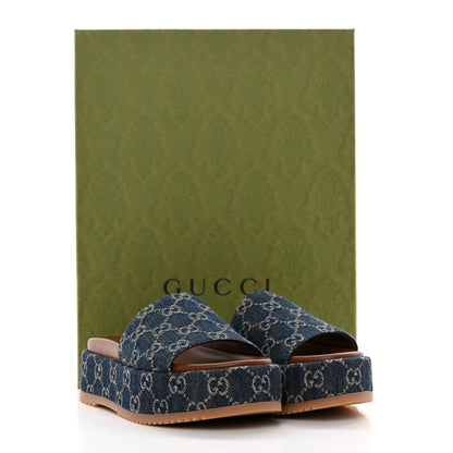 Gucci New Denim GG Monogram Angelina Platform 55mm Slide Sandals 37 Blue Tea 10 of 10